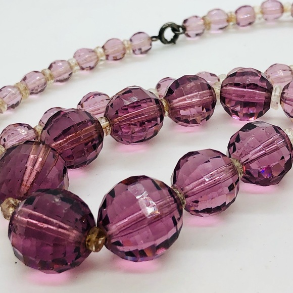 Vintage Art Deco Amethyst Czech Glass Bead Necklace 💜 - Picture 9 of 17